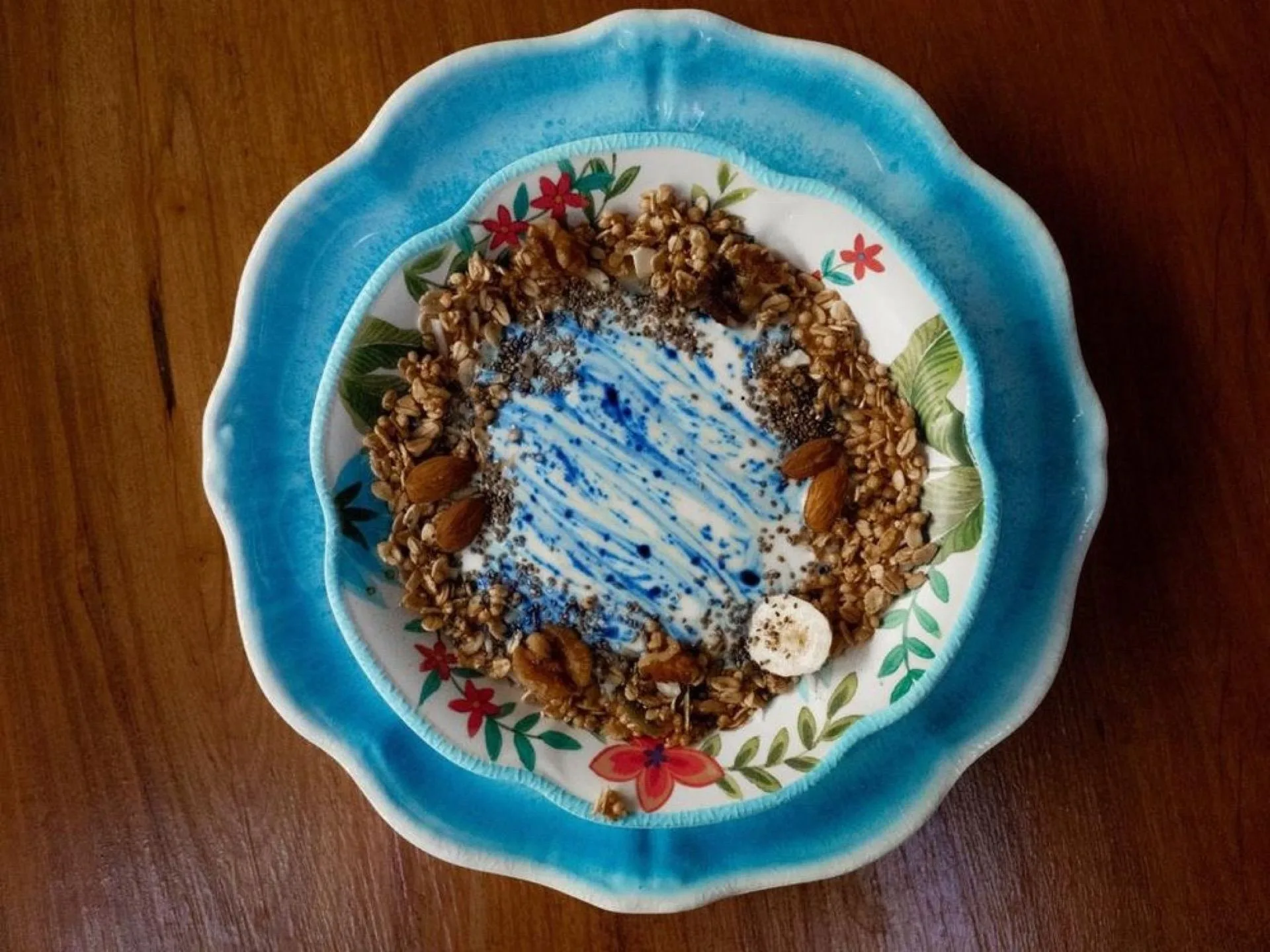 Granola bowl with butterfly pea