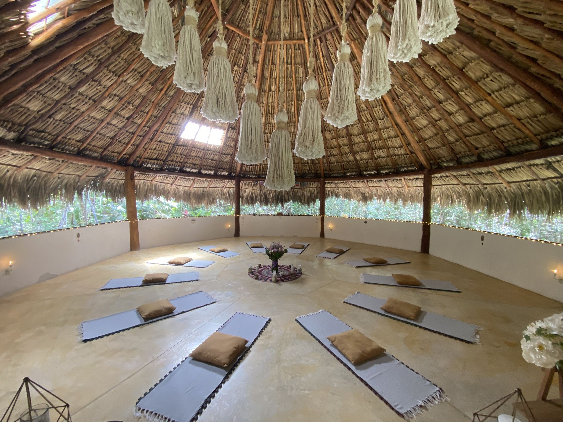 The Temple at Casa Arkaana — ceremony circle with meditation mats